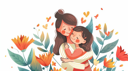 Mother and son daughter mother´s day illustration care love hug kindness