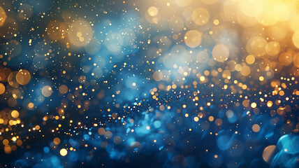 Obraz na płótnie Canvas Whispers of blue and gold abstract forms mingle with sparkling bokeh lights, setting the stage for a magical New Year's Eve celebration. Ai generated