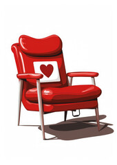 Obraz premium red chair with a heart for a blood donor on a white background, illustration, hospital, donation, transfusion, furniture, couch, health, medicine, charity