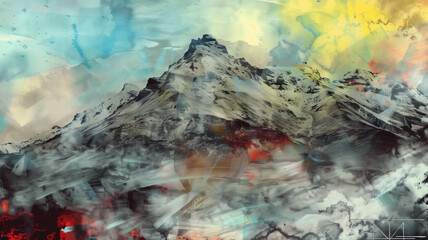 Abstract paint snow mountain landscape earth tones grunge texture.