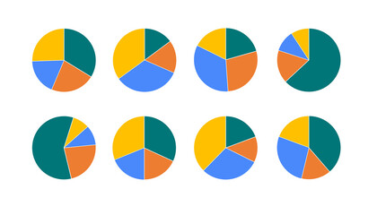 Set of circles devided into sectors. For representation, business, marketing report. Illustration