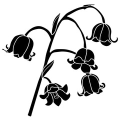 A series of isolated flower in cute hand drawn style. Silhouette Lily of the valley branch on transparent background. Drawing of floral elements for coloring book or fragrance design. Volume 2.