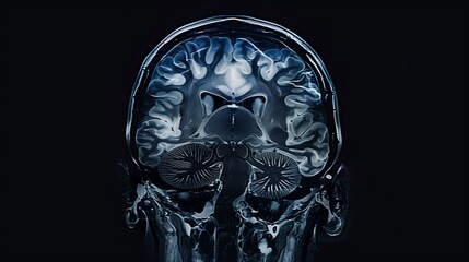 A transparent view of a brain scan, focusing on the frontal lobe and its role in cognition, decision-making, and personality traits, essential for understanding neurological functions - obrazy, fototapety, plakaty