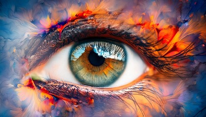  A vibrant and colorful artistic representation of an eye. The eye is the central focus - Powered by Adobe