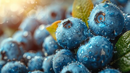 Fresh Blueberries With Water Drops - obrazy, fototapety, plakaty