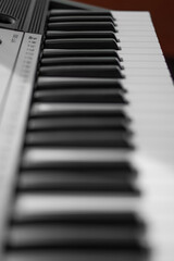piano keys, blurred background in the distance