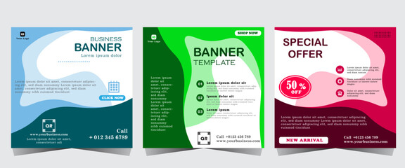 Digital business marketing banner for social media post template, Business webinar template design for marketing, Green, red and blue color post design, vector