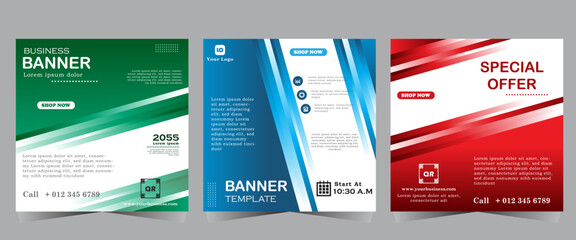 Digital business marketing banner for social media post template, Business webinar template design for marketing, Green, red and blue color post design, vector