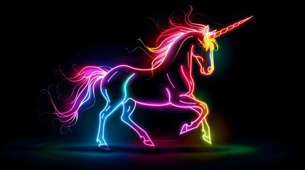 Captivating Neon Unicorn Prancing in Ethereal Dark Environment - 796719727