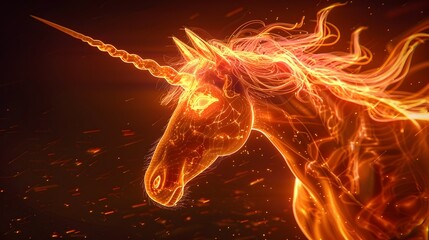 Neon Flame Maned Unicorn Glowing with Ethereal Energy in Dramatic Backdrop