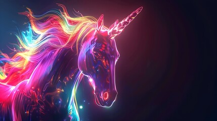 Radiant Neon Unicorn Enchanting Mystical Creature Glowing in Ethereal Splendor - 796719774