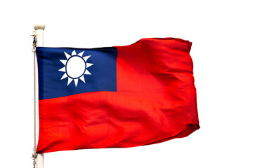 Taiwan flag on pole with isolate white background