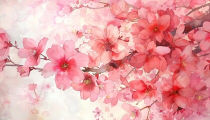 A spray of cherry blossoms whispers the arrival of spring with a blush of pink, kawaii water color