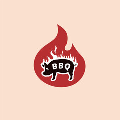 Hot pork barbeque logo design, Vintage logo template suitable for bbq grill restaurant and cafe food business