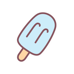 Cute ice-cream icon. Hand drawn illustration of a  ice cream popsicle isolated on a white background. Kawaii sticker. Vector 10 EPS.