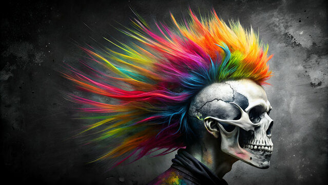  skull with a mohawk style hair style