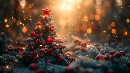 Fototapeta na wymiar Christmas tree and Christmas elements