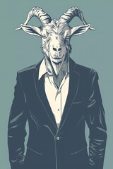 goat with human body wearing jacket. Vector illustration. Hipsters. Clothing and accessories. A man in a business suit.