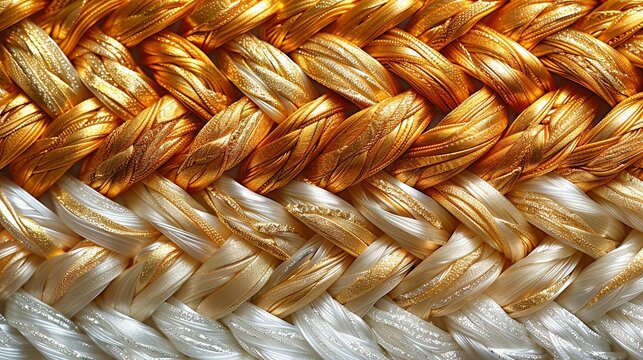 Luxurious symmetrical skeins of braided thread in gold, silver. Elegant, sophisticated opulent craftsmanship in haute couture, creativity for garment, rare galons, decorative trim for clothing.