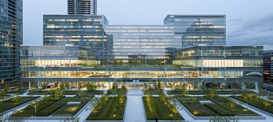 Dynamic urban tech hub featuring modern office buildings and cutting edge innovation centers