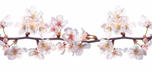 Beautiful cherry blossoms in a natural border, isolated in a studio against a stark white backdrop...
