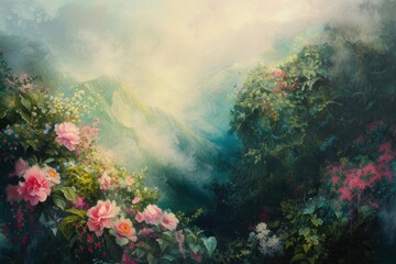 Flower mountain painting backgrounds outdoors