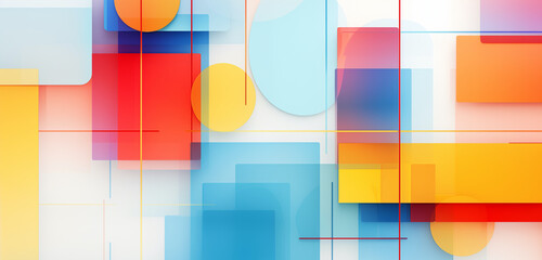 Geometric shapes in primary colors on a soft white background