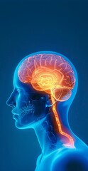 A glowing human brain highlighted in orange with pain treatment