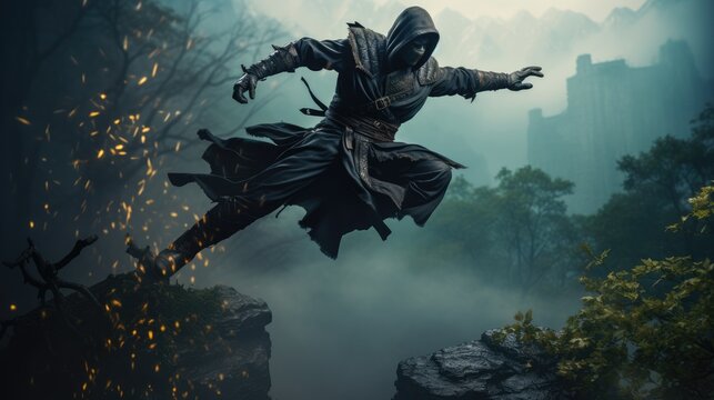 a photo of a ninja leaping through the air, AI Generative