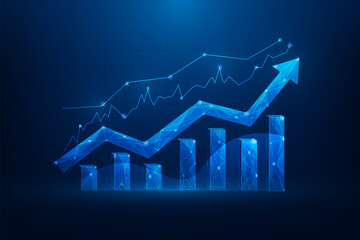 buisness financial graph stock market growth on blue background. chart arrow growth technology digital. vector illustration fantastic design.
