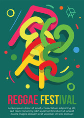 reggae text typography poster. abstract prehistoric images reggae festival template poster vector illustration.