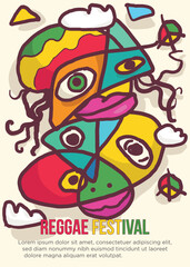 collage face of dreadlock reggaeman concept. abstract prehistoric images reggae festival template poster vector illustration.