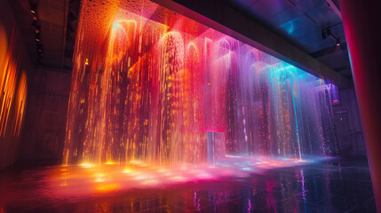 Hyper-realistic holographic waterfall cascading down a digital canvas, bringing a touch of futuristic elegance and natural beauty to your space.