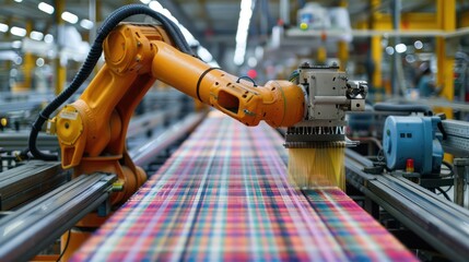 Robotic Arm Moving Conveyor Belt in Factory