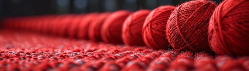 Close-up of red  threads, possibly for sewing, knitting, or electrical work - obrazy, fototapety, plakaty