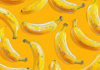 Ripe bananas with white spots on yellow background for fresh fruit concept
