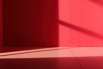 red studio background for product presentation. backdrop with shadows of window sunshine