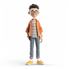 Fototapeta premium An illustration 3D character in Notion style, with a vibrant personality and casual attire, standing on a white background, AI Generative