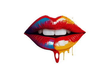 red lips isolated on transparent background
