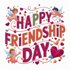 happy friendship day with 3d typography and celebrate international friendship day with colorful 3d brushes shapes handshake balloon hearts confetti ai generative