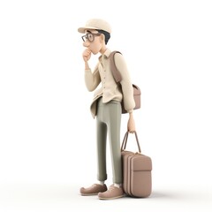 A 3D character in Notion style, with a vintage look and retro accessories, standing on a white background, AI Generative