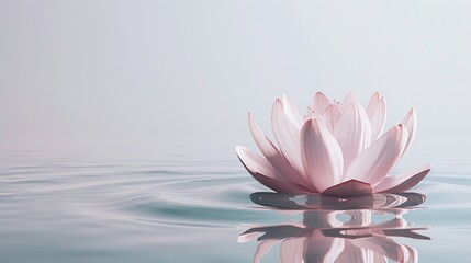A 3D rendering of a minimalist pastel-colored lotus, floating serenely on water