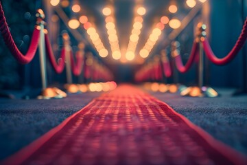 VIP event with red carpet and rope barrier for exclusive entrance. Concept Luxury Experience, Glamorous Entrance, Exclusive Event, Red Carpet Affair - obrazy, fototapety, plakaty