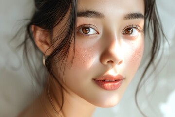 A young Filipino woman Healthy skin adult face contemplation. - obrazy, fototapety, plakaty