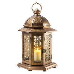 Elegant bronze lantern with glowing candle inside