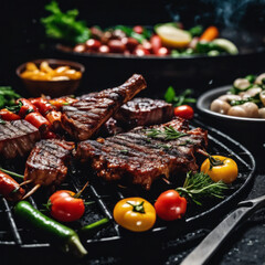 Illustration Fried kebab with vegetables