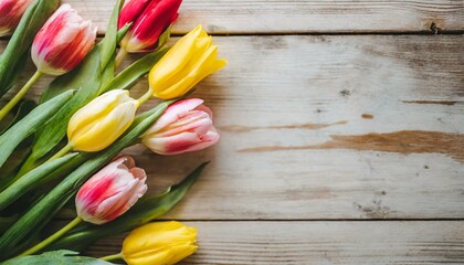 Tulip flowers on wooden background.Mother's Day celebration concept.