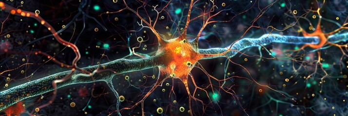 Neuronal cells are connected to each other in a network via synapses - 796740986