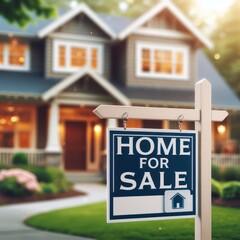 Home For Sale Real Estate Sign In Front of House bokeh