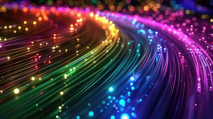 high-capacity optical transport network with multiple wavelength channels glowing in different colors, representing DWDM technology